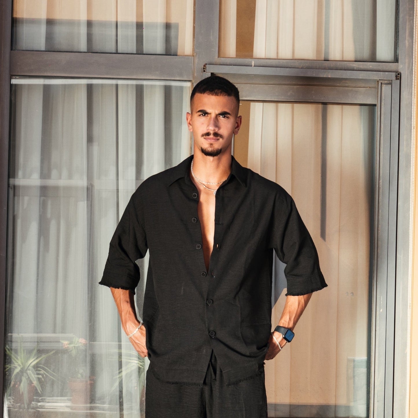 Crinkled Linen Oversize Shirt | Black