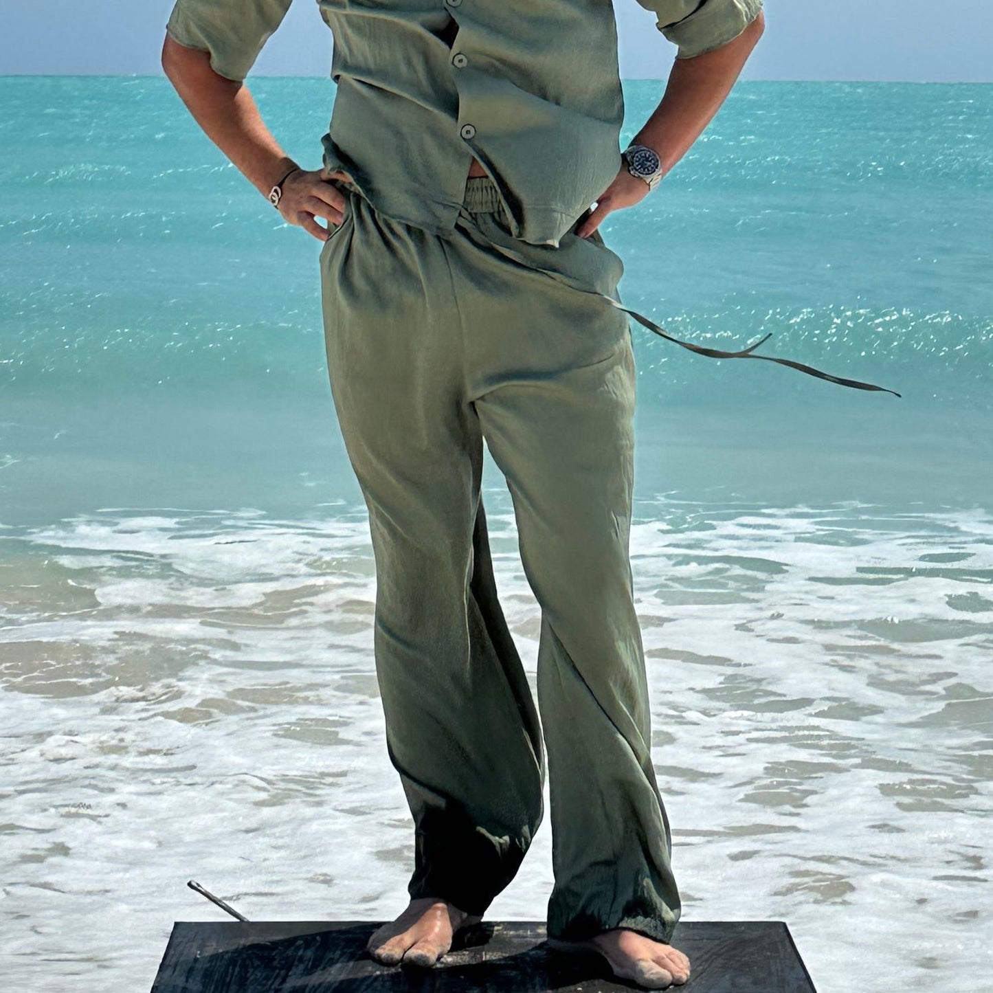 Wide Linen Pants| Army