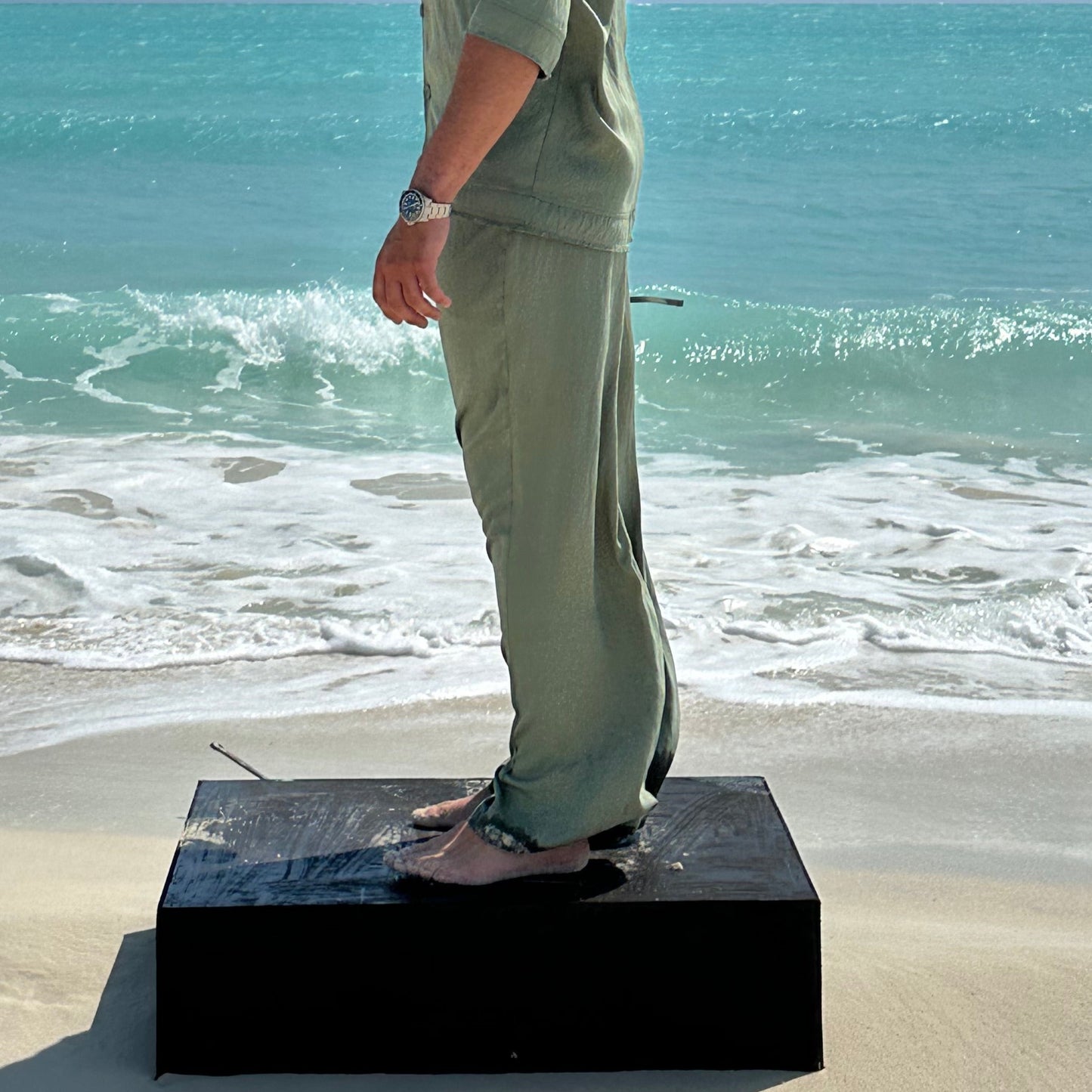 Wide Linen Pants| Army