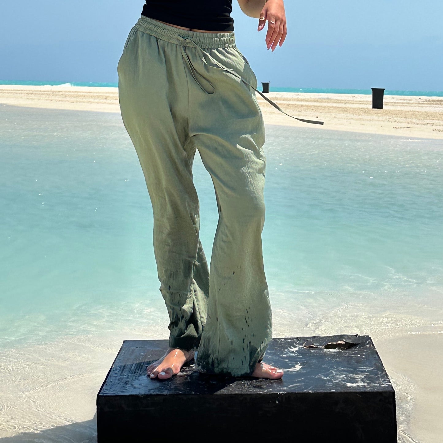 Wide Linen Pants| Army