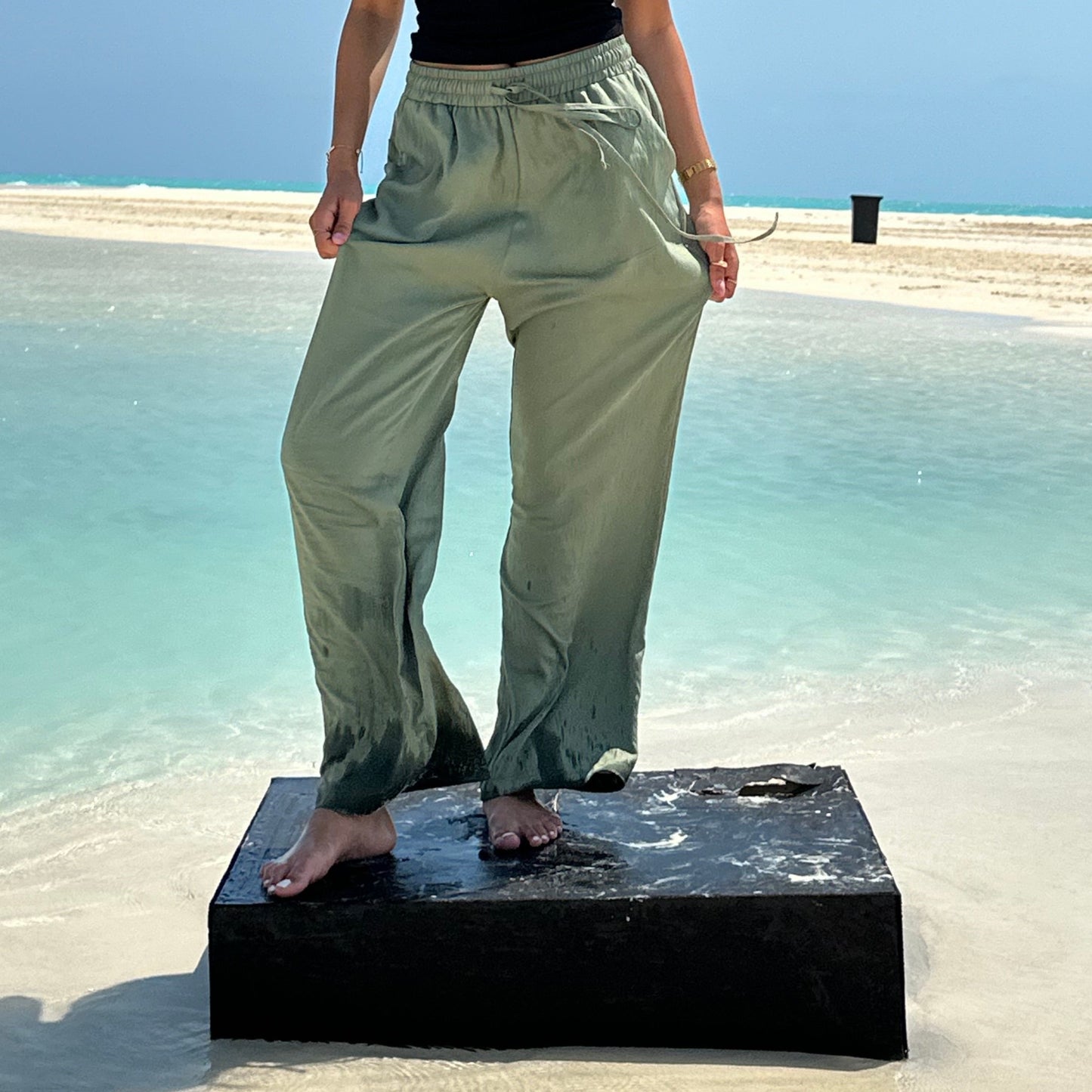 Wide Linen Pants| Army