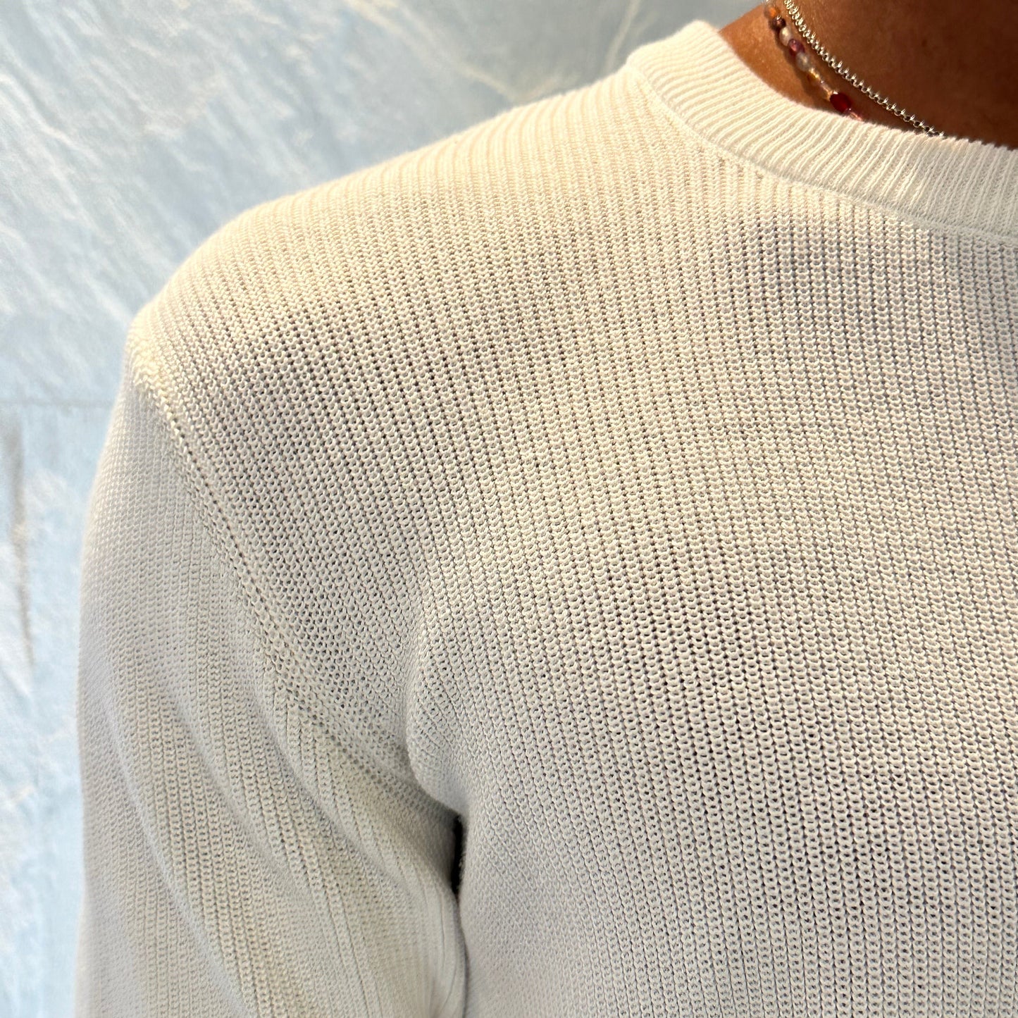 Knitted textured crew neck Tee | White