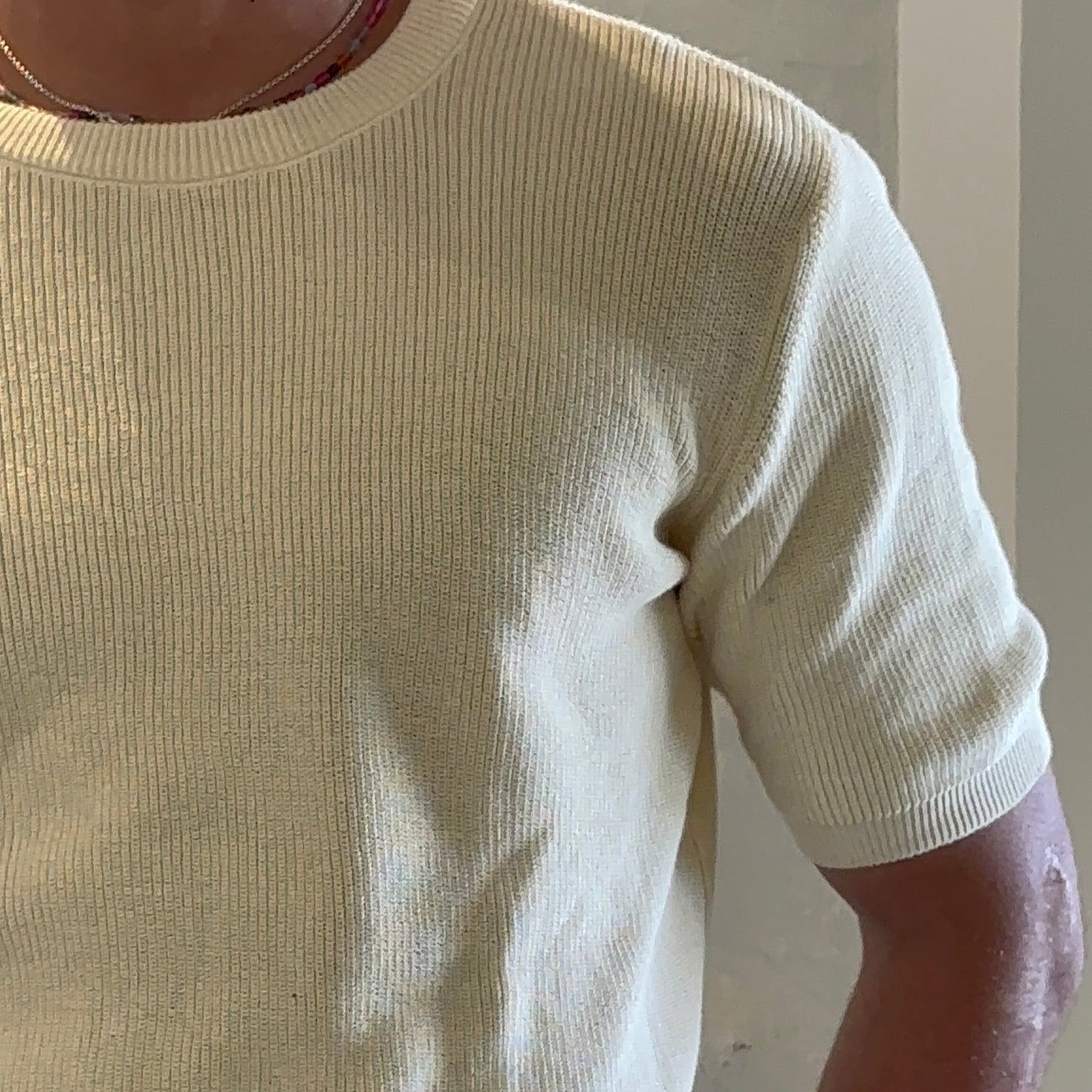 Knitted textured crew neck Tee | Stone