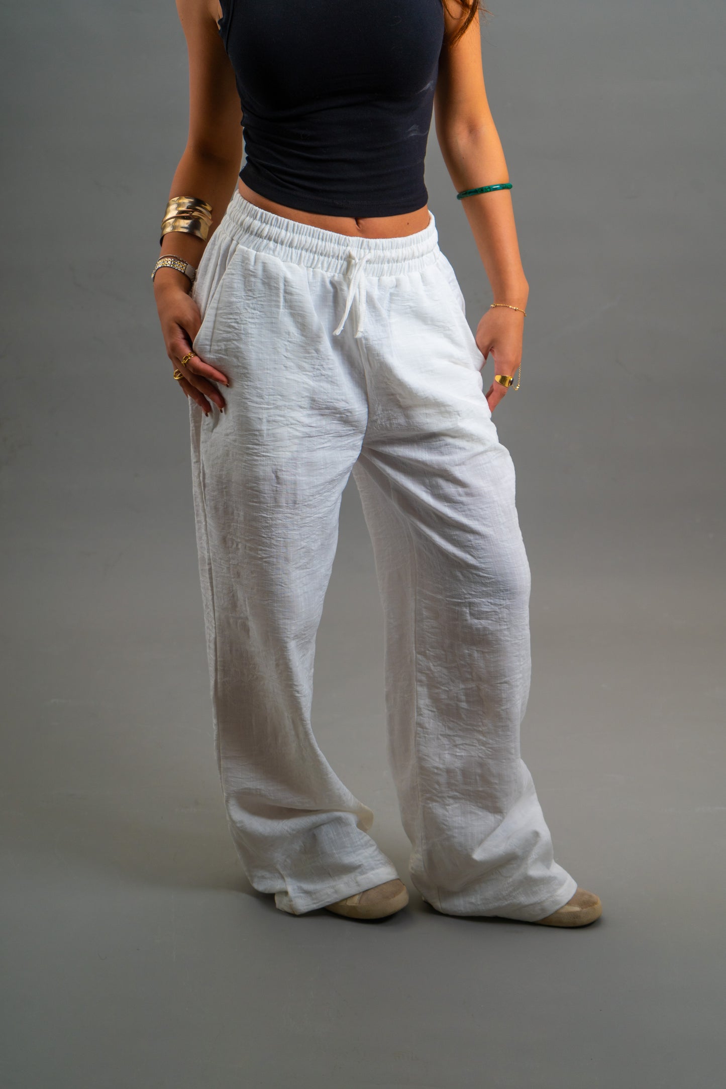 Wide Linen Pants | White