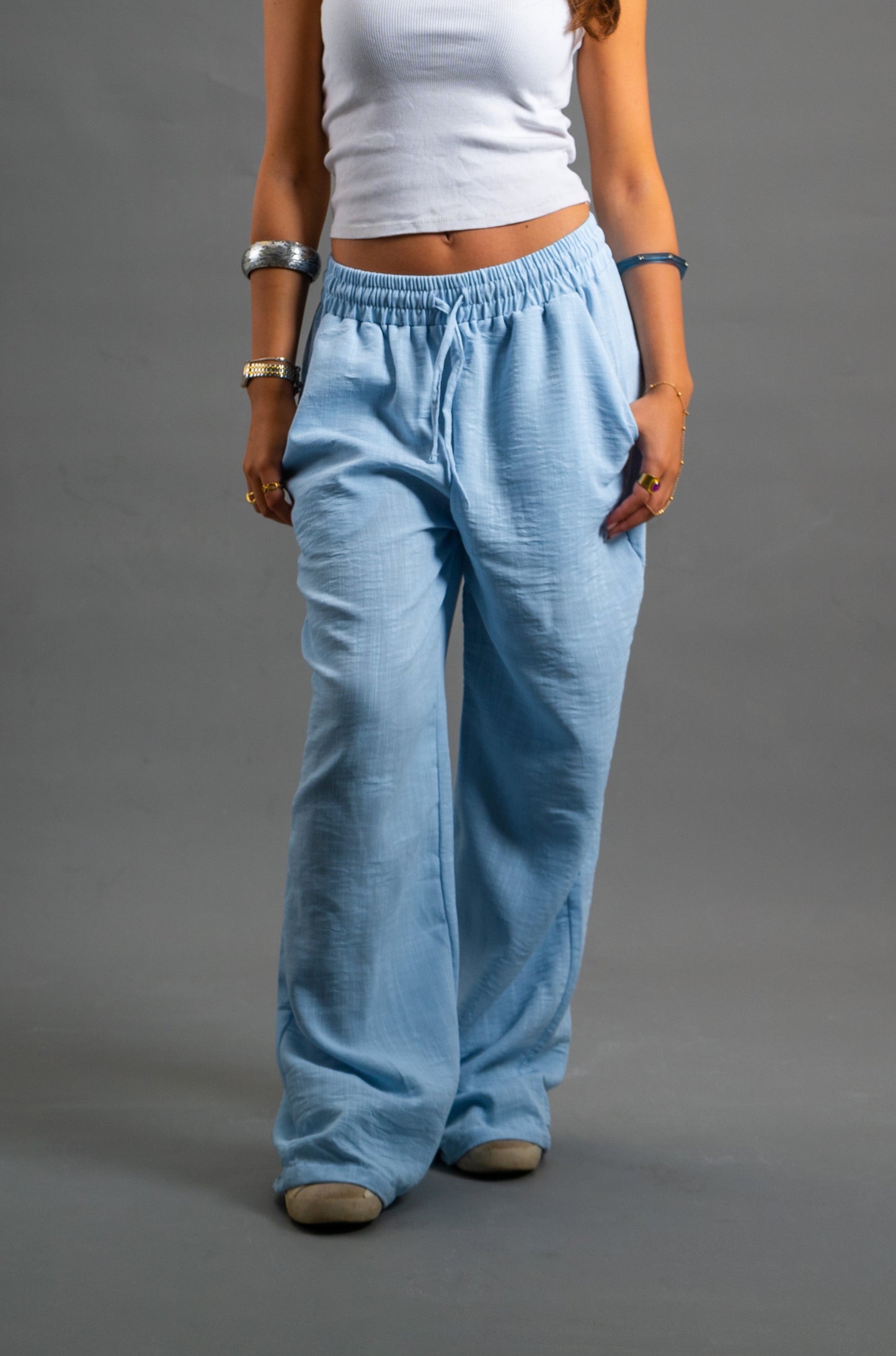 Wide Linen Pants| Baby blue