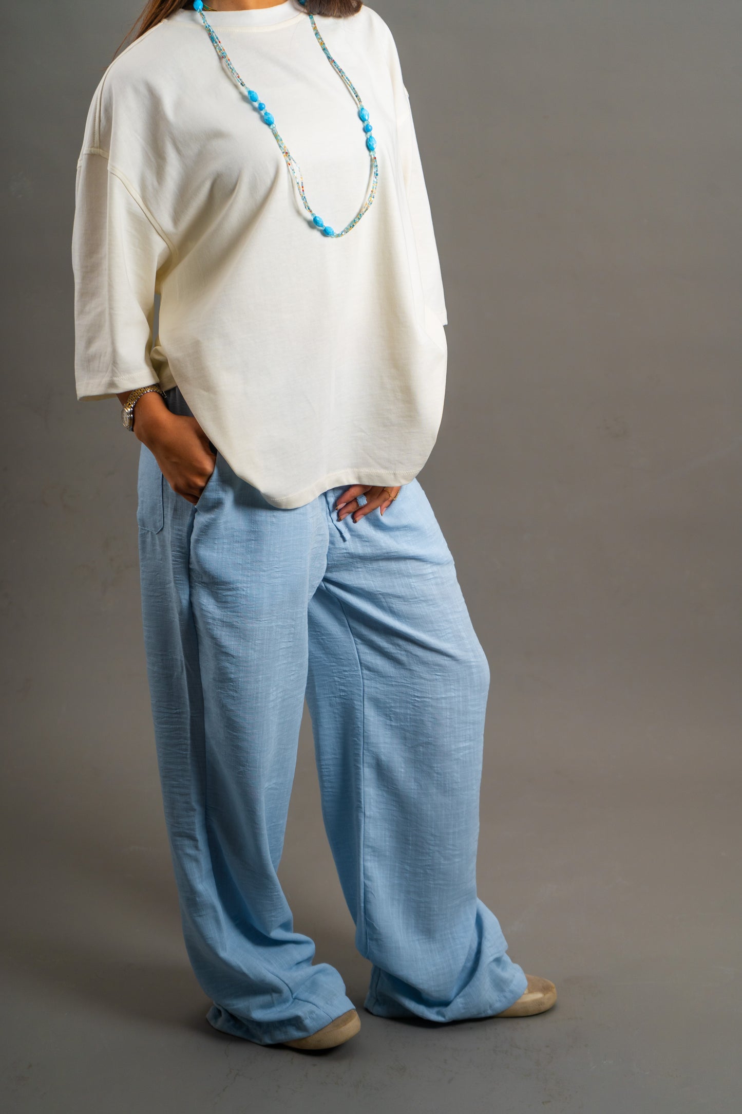 Wide Linen Pants| Baby blue