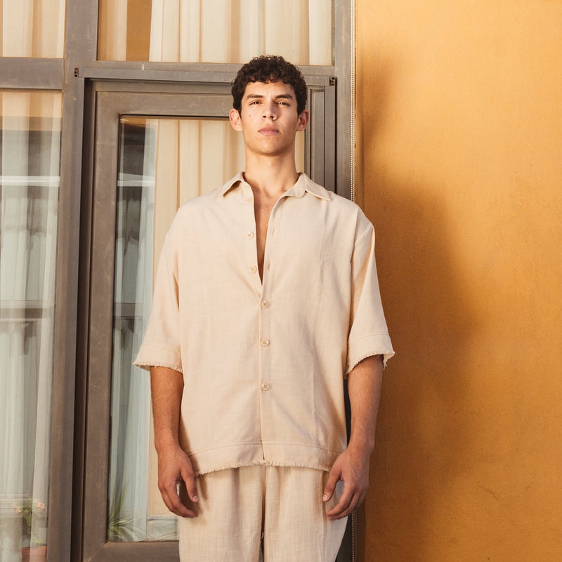 Crinkled Linen Oversize Shirt | Beige
