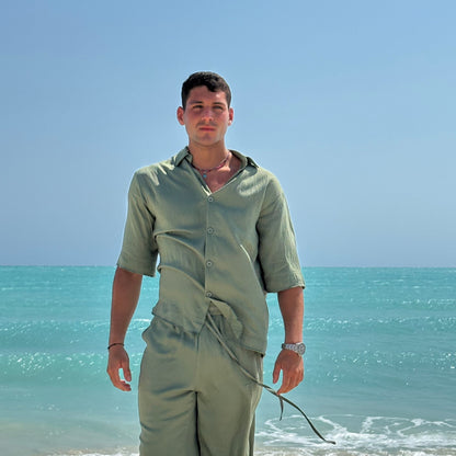 Crinkled Linen Oversize Shirt | Army