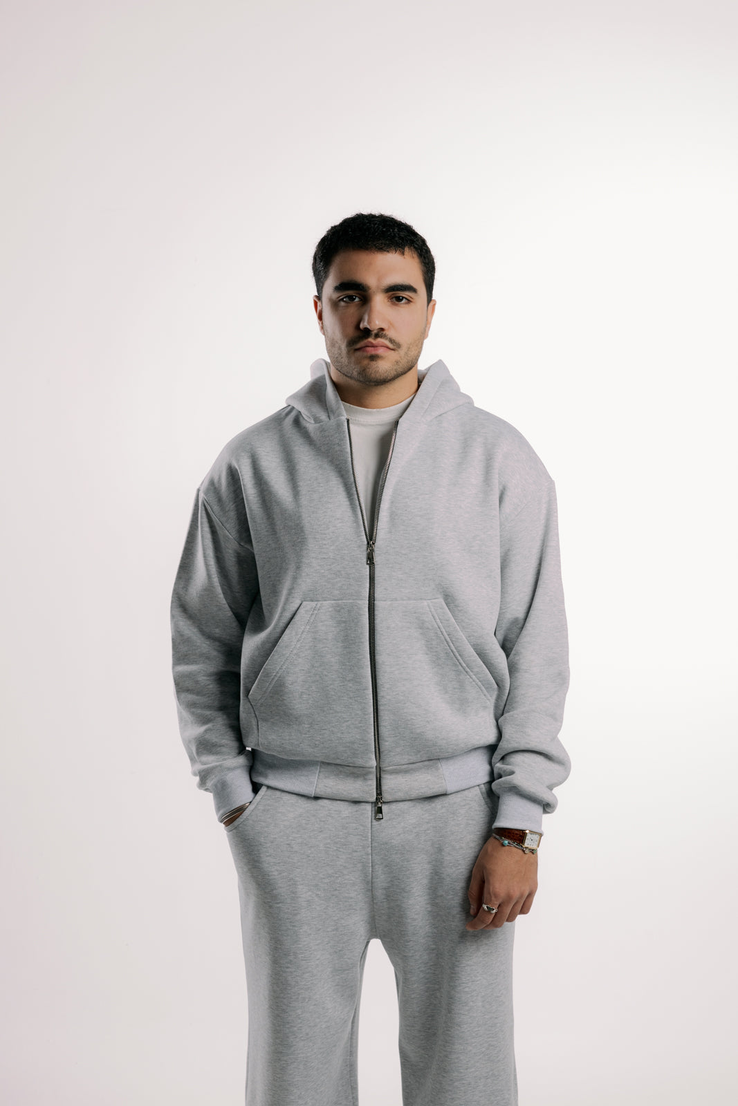 Zipped Hoodie | Grey Marl