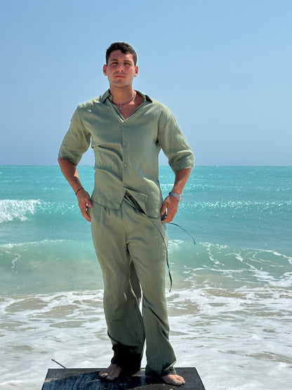 Crinkled Linen Oversize Shirt | Army