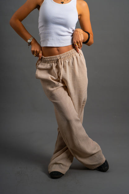 Wide Linen Pants| Beige