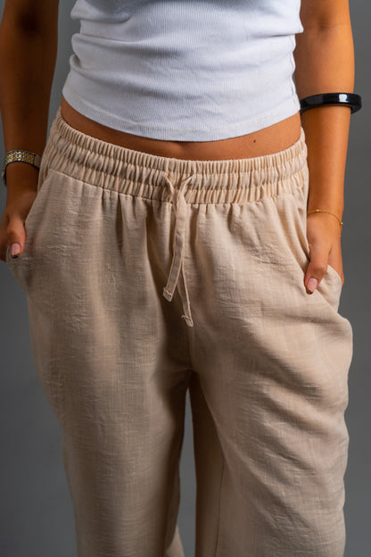Wide Linen Pants| Beige