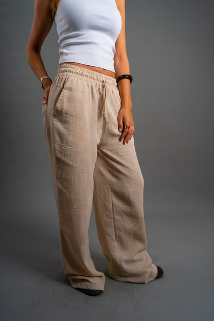 Wide Linen Pants| Beige