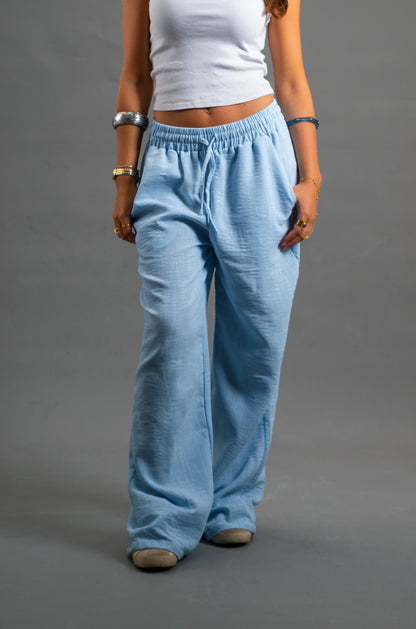 Wide Linen Pants| Baby blue
