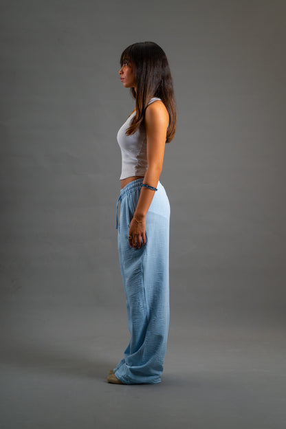 Wide Linen Pants| Baby blue