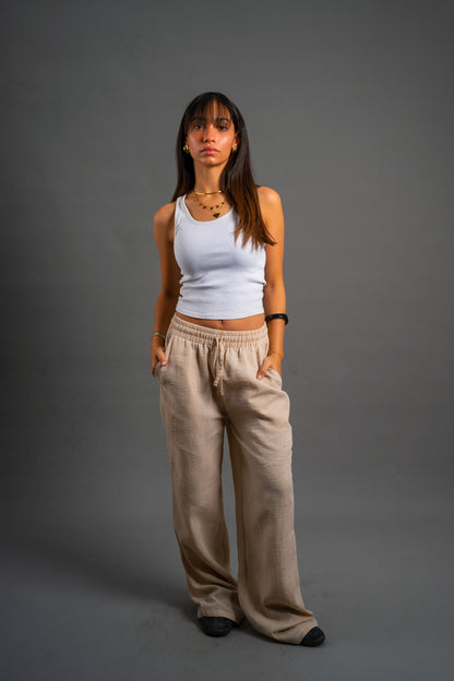 Wide Linen Pants| Beige