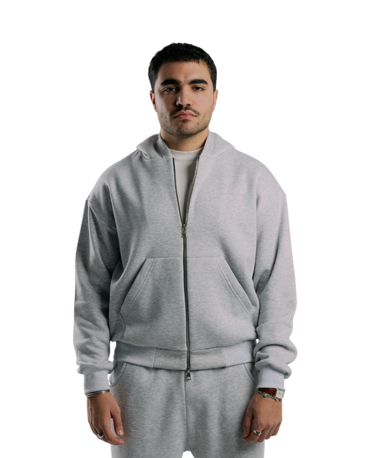 Zipped Hoodie | Grey Marl