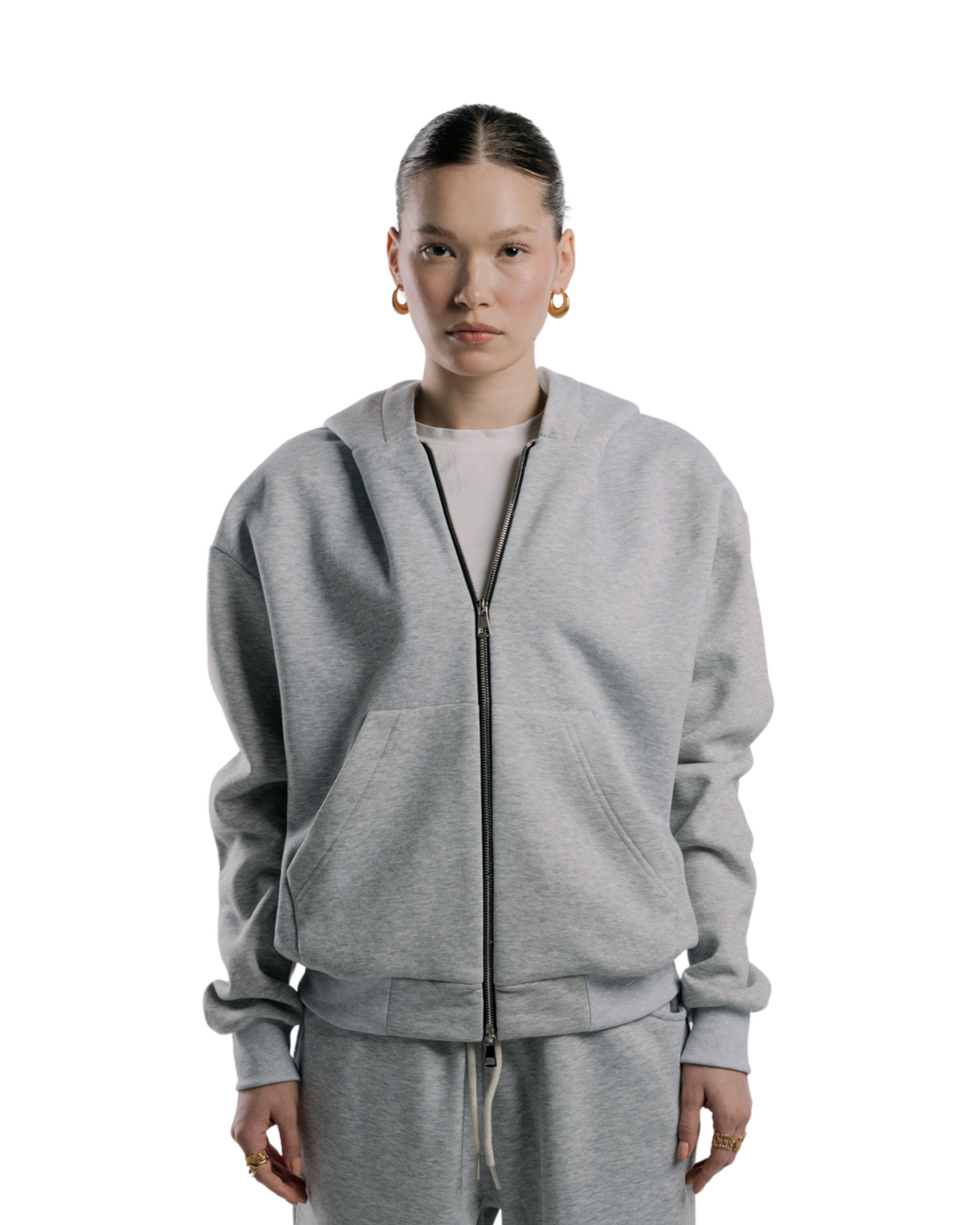 Zipped Hoodie | Grey Marl